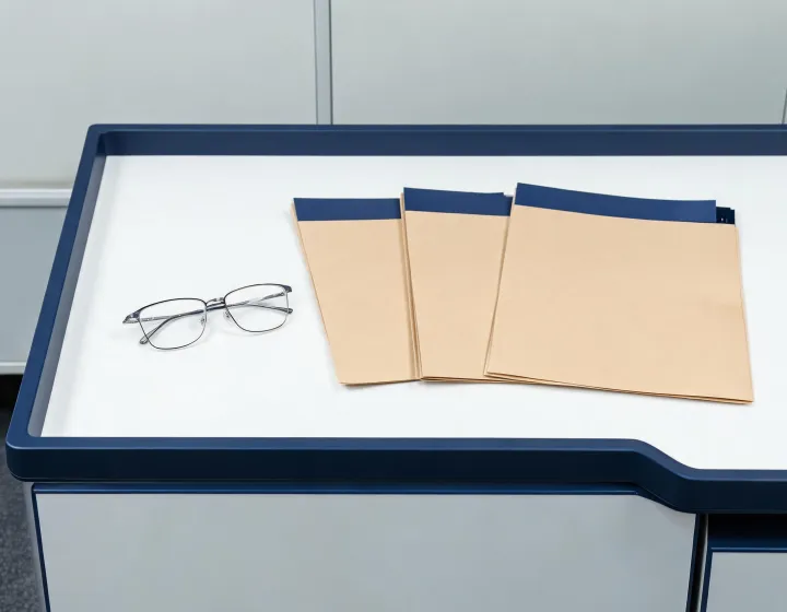 Progressive glasses prescription brief beside factory quote folders